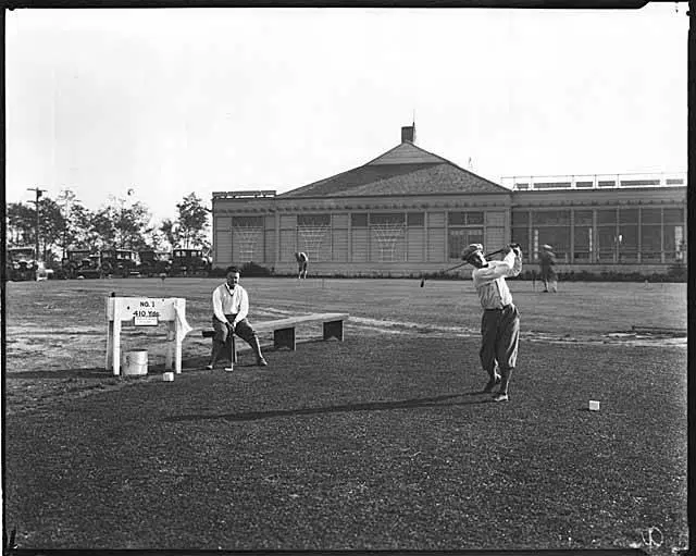 Golfers on course at olympic golf and country club, ca 1925 (mohai 1533)