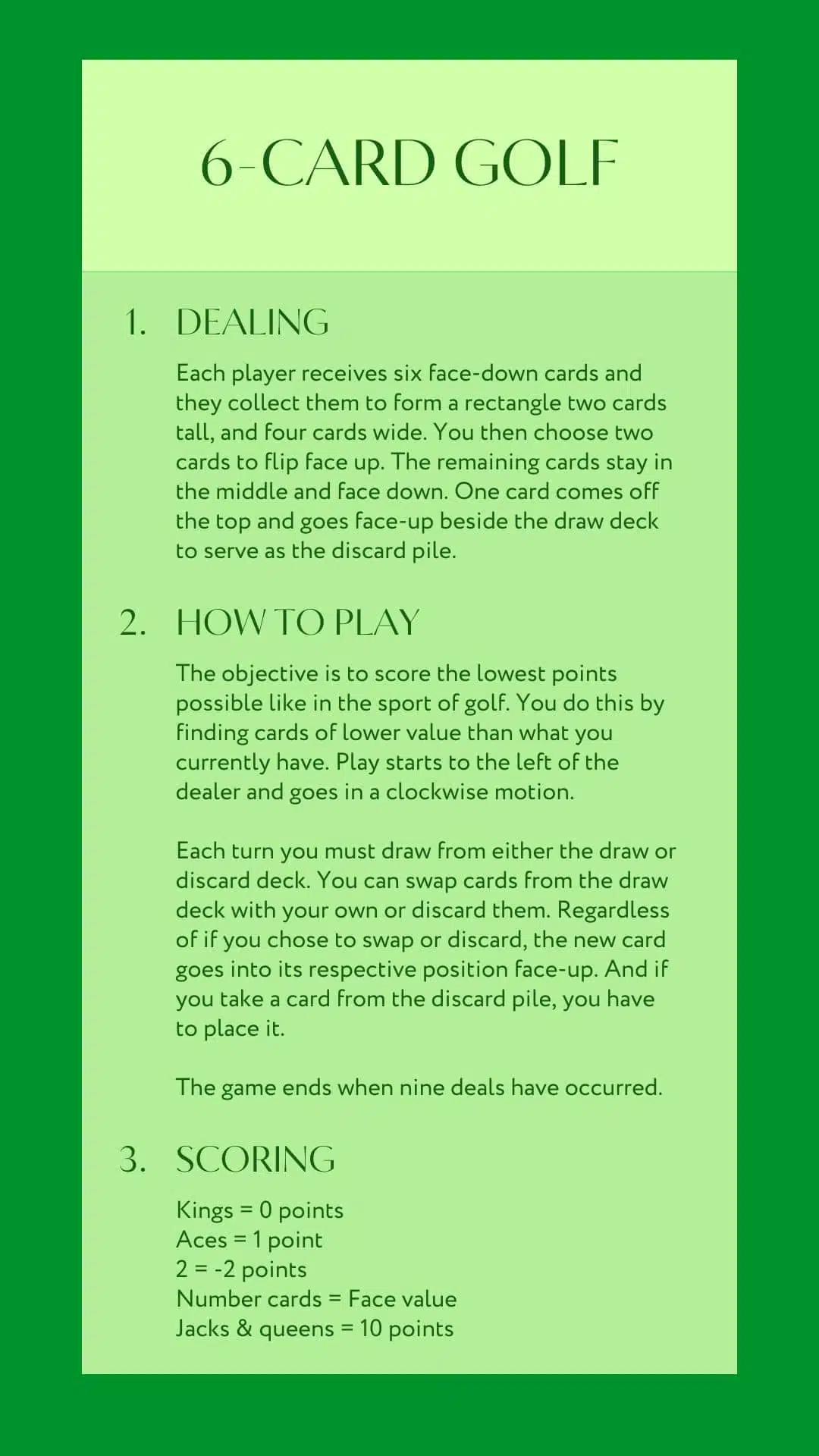 How To Play Golf Card Game (6 cards)