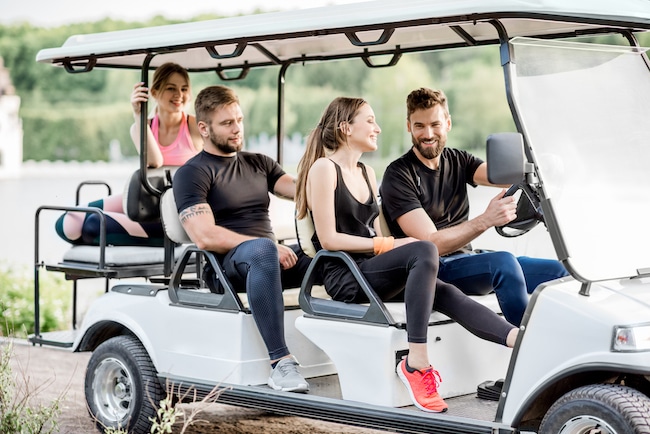 Friends in the golf cart