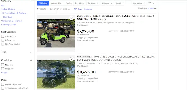 used evolution golf carts