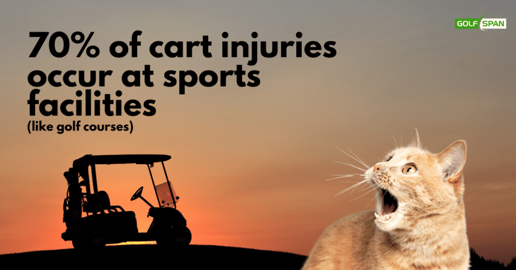 Only seven out of every golf cart accidents happens at a sporting facility like a golf course or driving range.
