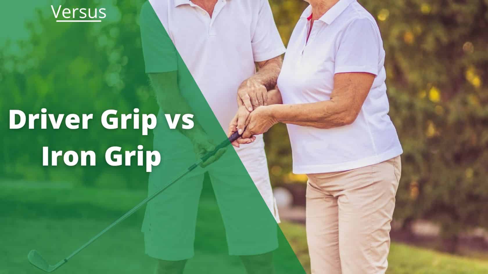 man showing woman hold to grip golf club featured