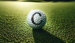 This legal golf ball is marked with a c in black marker. It confirms which player owns the ball. Photo by Golfspan.