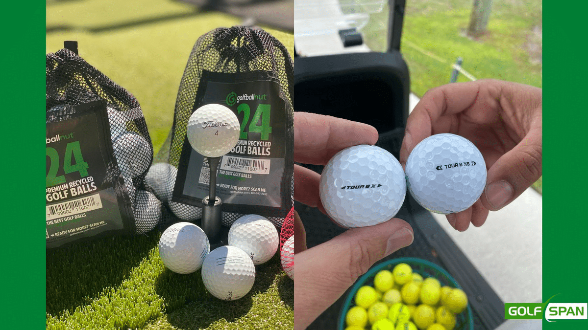 refurbished golf balls from testing taken by brendan elliott and his students