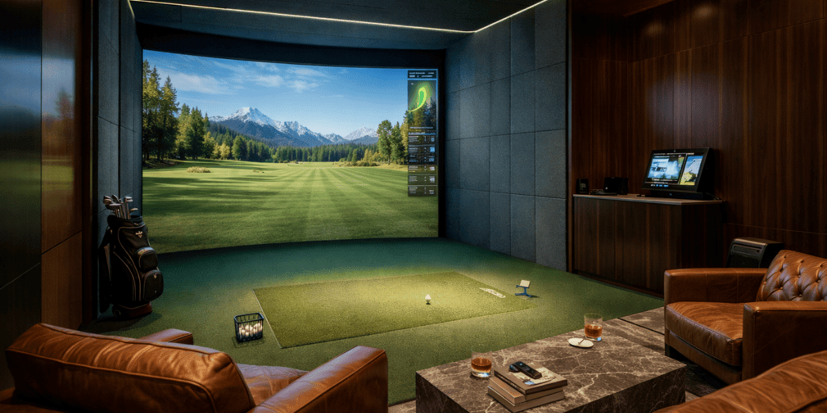 A rendering of the most expensive golf simulator in a home.