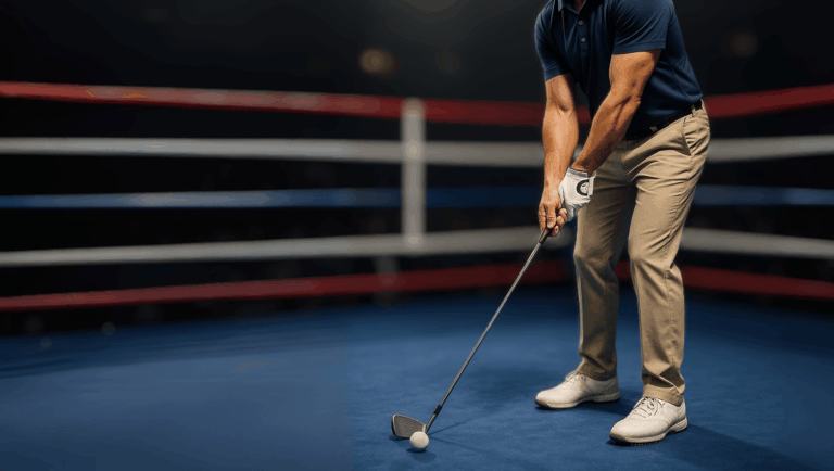 This golfer is teeing off in a boxing ring.