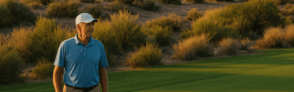 A senior golfer on a winter golf trip.