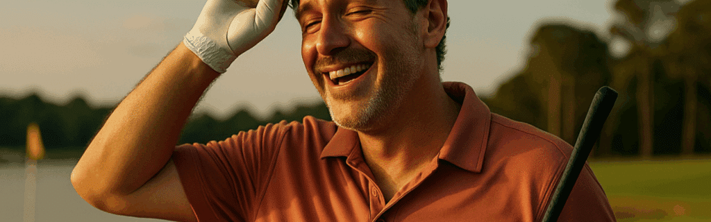 A golfer wiping his row after a winter golf vacation.