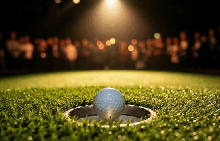 A golf ball ready for tee off on the TGL