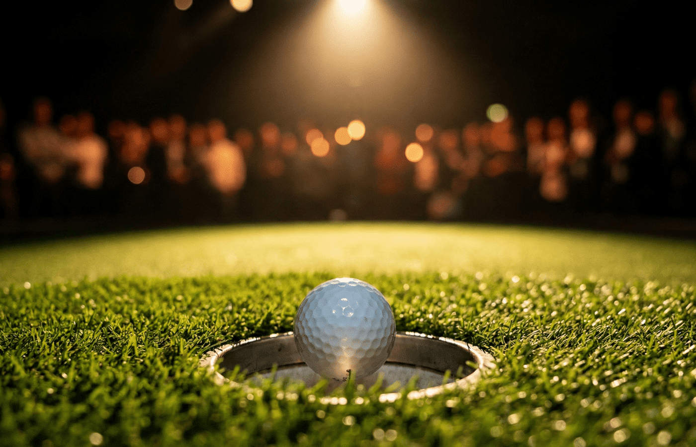 A golf ball ready for tee off on the TGL