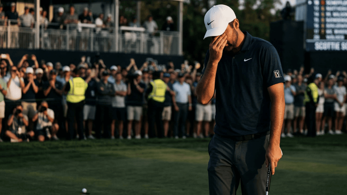 A frustrated golfer on the green.