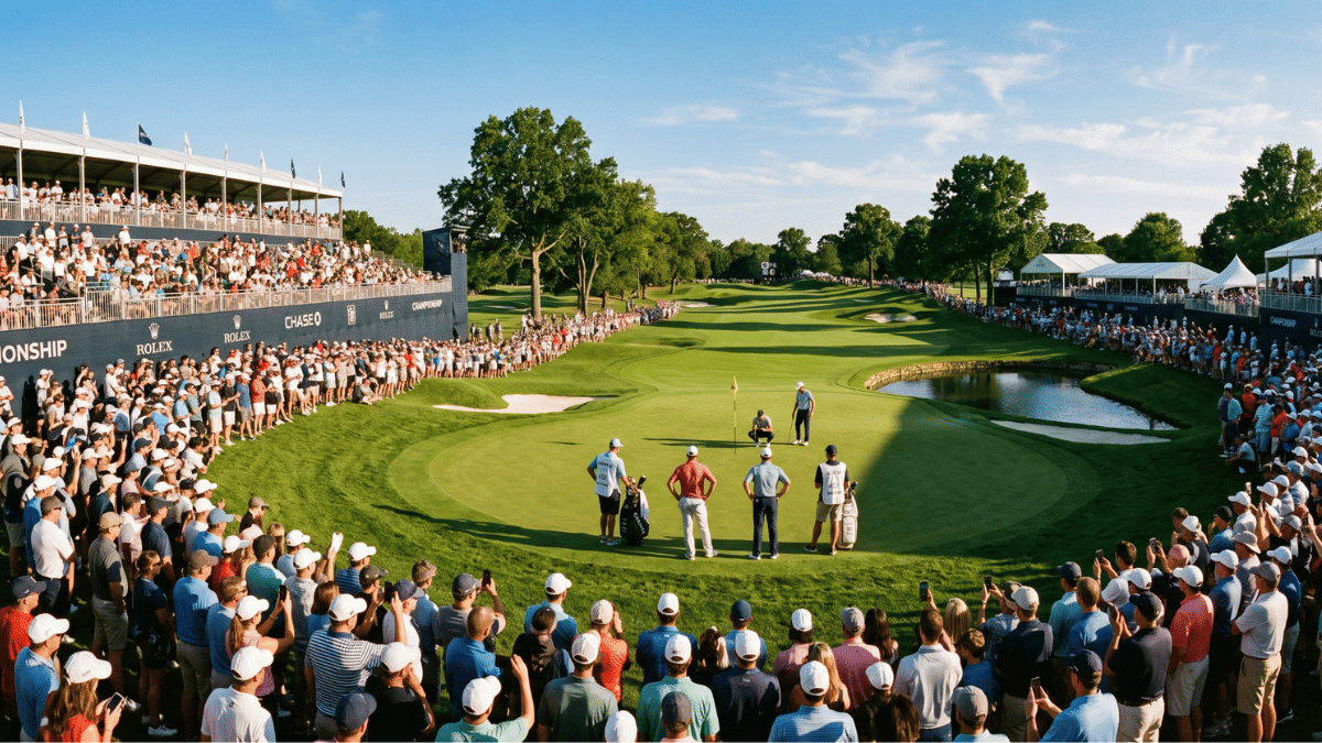 The final hole of a golf tournament.